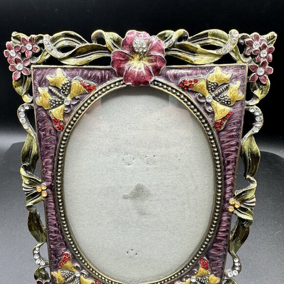 Enamel Jeweled Butterfly Flower Rhinestones Picture Frame Pier 1? Metal Purple - Picture 8 of 16